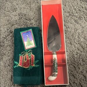 Festive Cake Server and Towel Set